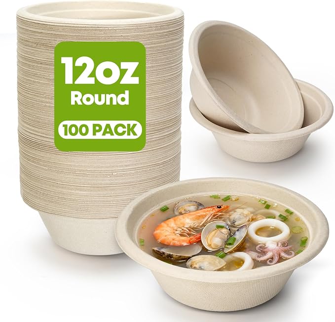 W&Y 12 oz Paper Bowls Disposable 100-Count, Compostable Disposable Bowls | by Unknown