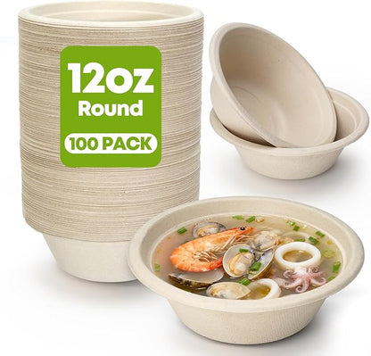 W&Y 12 oz Paper Bowls Disposable 100-Count, Compostable Disposable Bowls | by Unknown