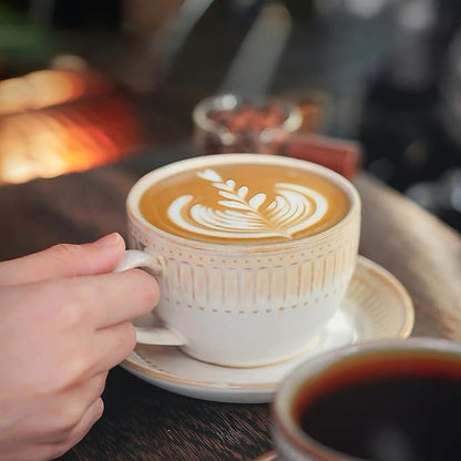 10Oz ceramic coffee cup and saucer sets, elegant striped pattern, unique kiln - Image 4