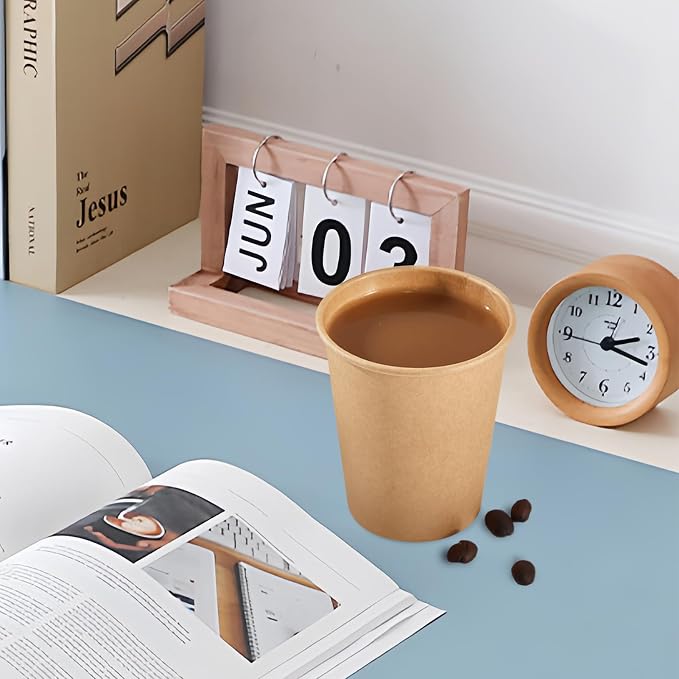 SIUQ 400 Pack 8 oz Kraft Paper Cups, Unbleached Disposable Coffee Cups | Brown - Image 4