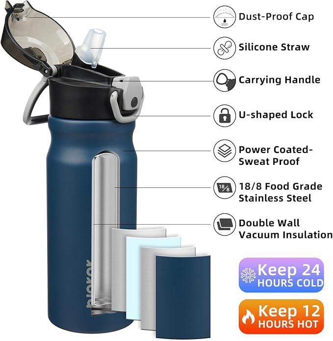 BJPKPK 18 oz Water Bottle with Straw & Handle, Insulated Stainless Flask | Leak - Image 2
