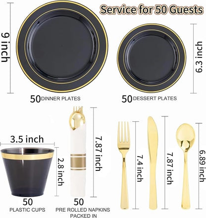 350 Pieces Black and Gold Plastic Plates - Image 8