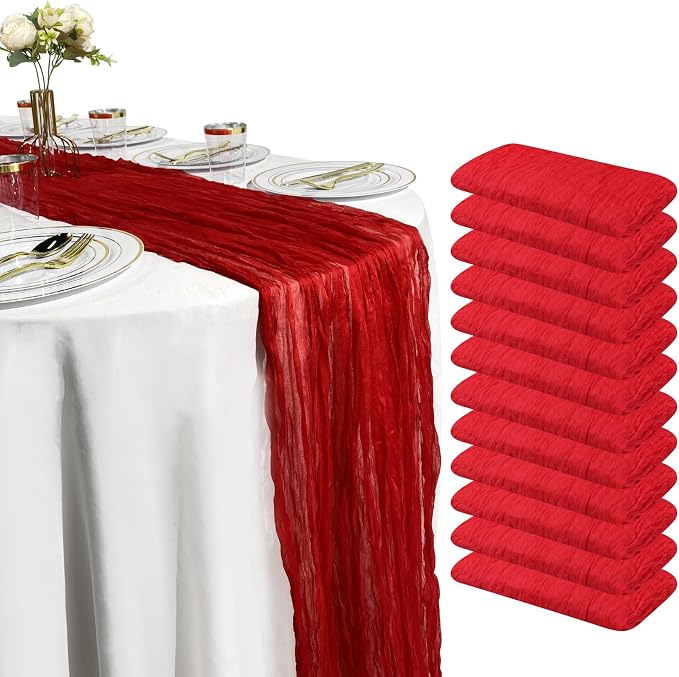 12 Pack Red Cheesecloth Table Runner Set – 10FT x 12pcs Gauze Boho Table Runners - Image 8
