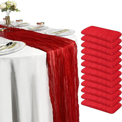 12 Pack Red Cheesecloth Table Runner Set – 10FT x 12pcs Gauze Boho Table Runners by HQ-SITE