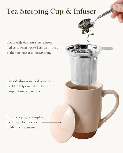 MALACASA Ceramic Tea Mug with Lid and Stainless Steel Infuser, 18 oz Large Tea - Image 5