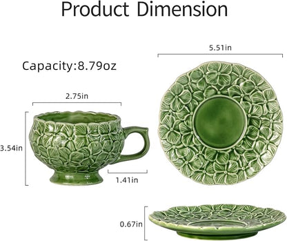 KAMMAK Tea Cups and Saucers Set of 2, 8.5 oz Porcelain Coffee Cups, 561N | - Image 5