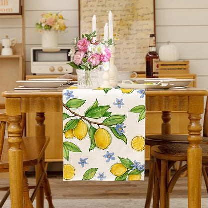 Summer Amalfi Coast Lemon Fruit Table Runner Green Leaves Burlap Table Runners - Image 3