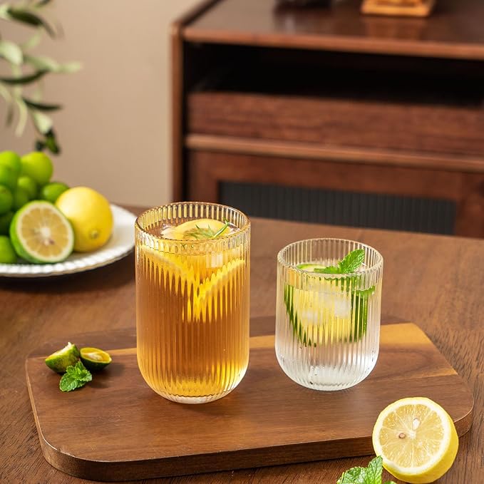 Ribbed Drinking Glasses 6pcs, Rocks Drinking Glasses 12oz and 10oz, Tumbler - Image 4
