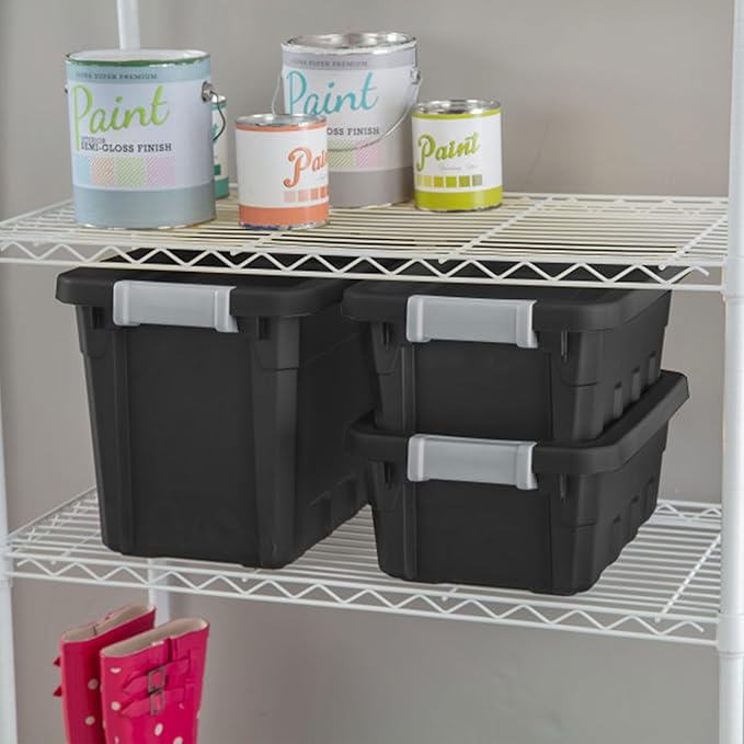 Sterilite 12-Pack Plastic Storage Bins with Lids, Stackable Containers, 4 Gallon, Black