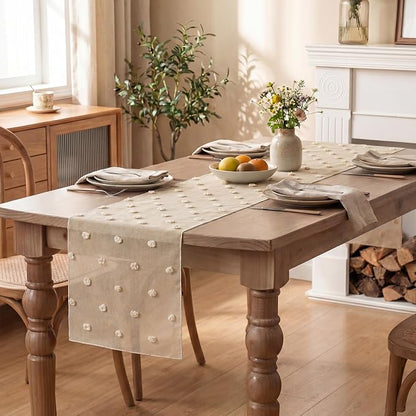 Artoid Mode Champagne Pom Pom Tulle Table Runner, Seasonal Washable Kitchen - Image 5