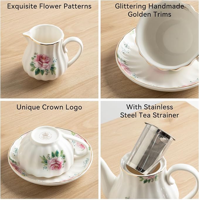 Sweejar Porcelain Tea Sets British Royal Series, 8 OZ Cups & Saucer Service - Image 4