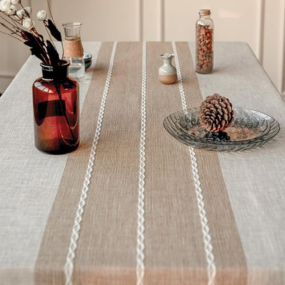 Deep Dream Tablecloths, Waterproof Table Cloth, Linens Wrinkle Free Anti-Fading, Rustic Table Cover Decoration for Kitchen Dinning Christmas(Rectangle/Oblong, 55''x140'',12-14 Seats, Light Coffee)