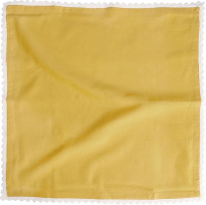 FINGERCRAFT Dinner Cloth Napkin Cotton Linen Blend 12 Pack Mitered Corners with Elegant Lace for Everyday Use Napkins are Pre Shrunk and Good Absorbency 20in x 20in, Gold