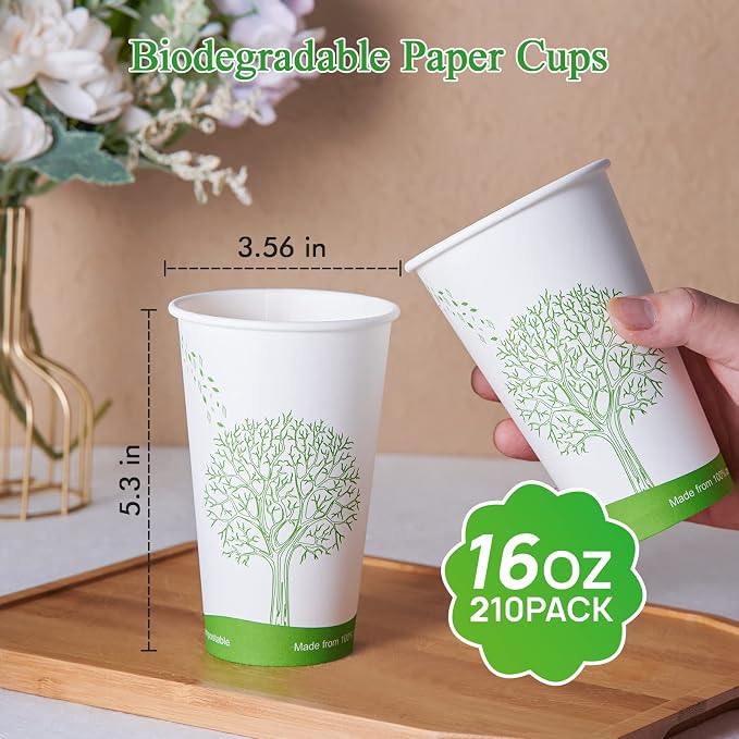 ECOLipak 210 Count 16 oz Compostable Paper Cup, Disposable Paper Coffee Cup | - Image 5