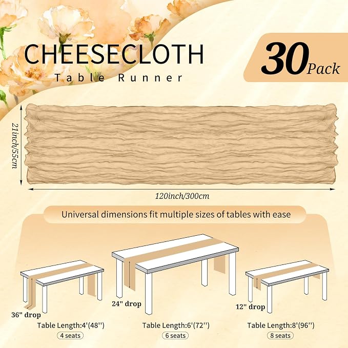 30 Pack Cheesecloth Table Runner 10FT Nude Table Runner Boho Gauze Cheese Cloth - Image 2