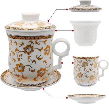 Porcelain Tea Cup with Infuser Lid and Saucer Sets by Unknown
