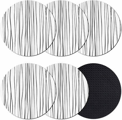 Black Coasters Set of 6, Abstract Lines Gradient Minimalist Modern Texture Soft by PIEPLE