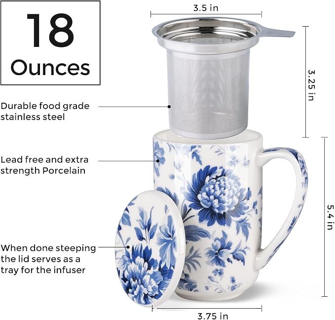 AmorArc Tea Cup With Infuser and Lid, 18oz Loose Leaf Tea Mug With Steeper | - Image 3