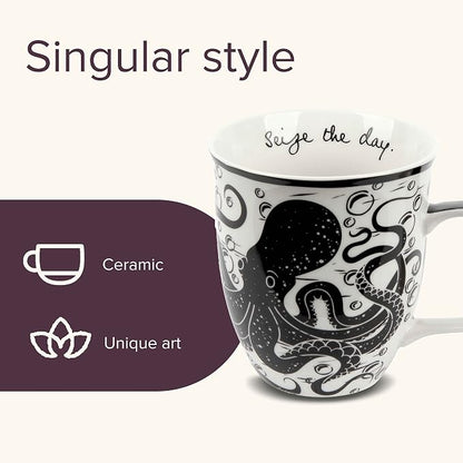 Karma Gifts 14 oz Black and White Boho Mug Octopus - Image 3