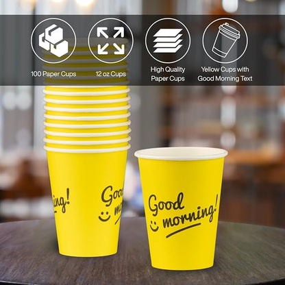 Disposable Coffee Cups, To Go Paper Hot Cups, Good Morning Design - Image 3