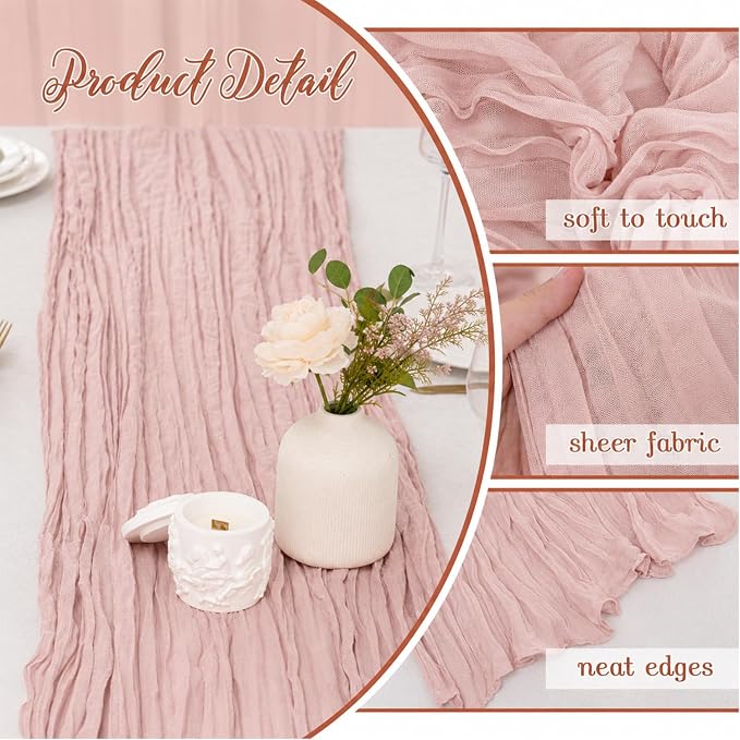 6 Pack Dusty Pink Cheesecloth Table Runner 22x120 Inch Gauze Table Runners | - Image 7