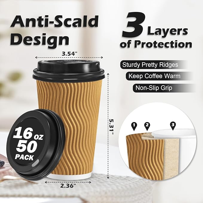 Lamosi 50 Pack 16 oz Disposable Coffee Cups - Image 2