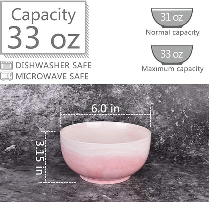 Marbling Ceramic Soup Bowl Set of 4, 33 Oz, Dishwasher and Microwave Safe - Image 2