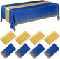 Breling 8 Pack Navy Blue and Gold Disposable Plastic Tablecloths and Satin Table Runner Set, 54 x 108 Inch Tablecloth, 12 x 108 Inch Table Runners for Wedding Graduation Birthday Baby Shower New Year