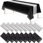 16Pack Disposable Plastic Tablecloths and Satin Table Runner Set Black and by MASHAN
