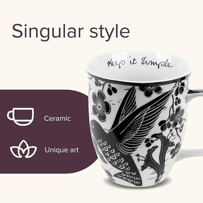 Karma Gifts 14 oz Black and White Boho Mug Hummingbird - Image 3