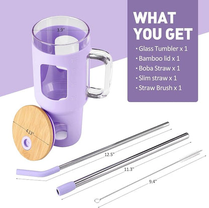 WINSA Glass Tumbler with Straw and Lid, 40 oz, Glass Water Bottles with Time - Image 3