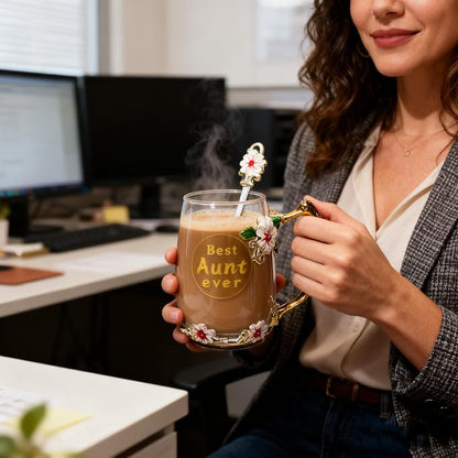 Best Aunt Ever Printed Flower Tea Glass - Image 7