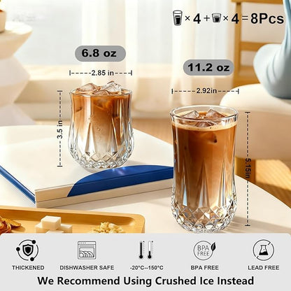 Ruckae Drinking Glasses Set of 8, 11 oz and 7 oz Kitchen Water Glass Cups Set - Image 2