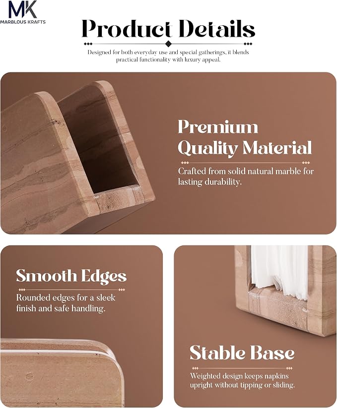 Marble Mini Napkin Holder 3" x 4" Inch Natural Brown Finish Napkin Organizer - Image 5