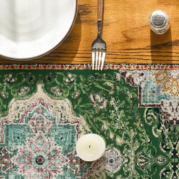 Artoid Mode Boho Bohemia Style Green Table Runner, Country Rustic Farmhouse - Image 7