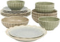 Gibson Elite Malibu Shore 16 Piece Scallop Stoneware Reactive Glaze (Service for 4) Ceramic Plates and Bowls Dinnerware Set - Assorted Color (Shiny Cream White, Blue, Cream, Terracotta)