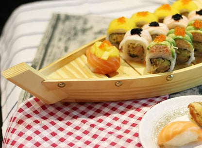 Kichgather 14.5“ Wooden Sushi Serving Tray Boat Plate for Restaurant or Home