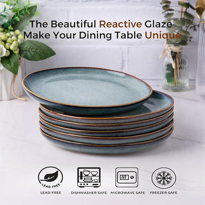 AmorArc Ceramic Plates Set of 6, 8.5 Inch Handmade Reactive Glaze Stoneware Plates set for Dessert, Salad, Appetizer, Small Dinner dishes, Microwave & Dishwasher Safe, Scratch Resistant