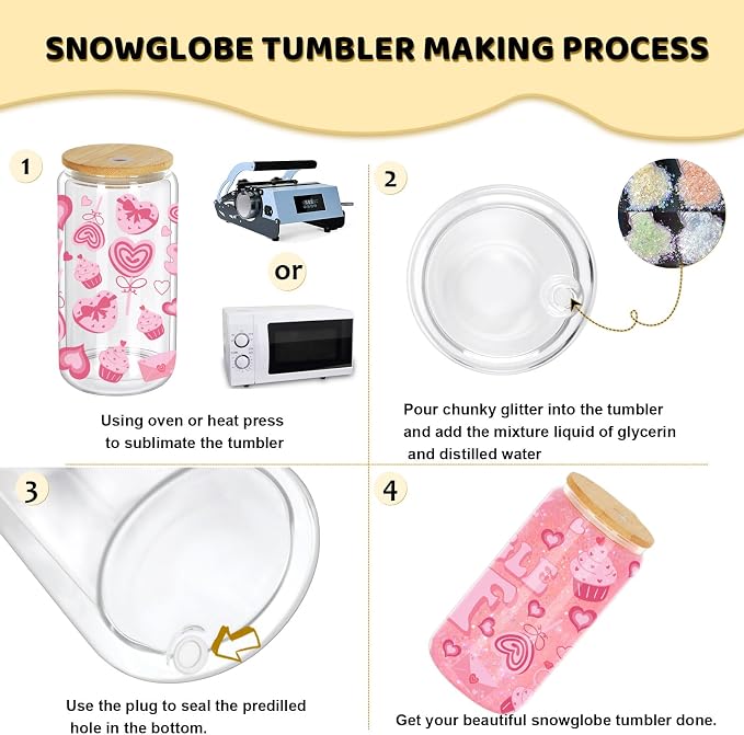 16 Oz Snow Globe Tumbler, 8 Pack Pre-Drilled Sublimation Glass Cup - Image 3