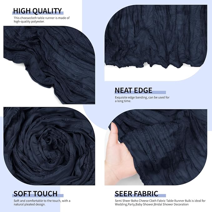 12 Pack Navy Blue Cheesecloth Table Runner 10Ft, Gauze Table Runners 21.5 x 120 - Image 3