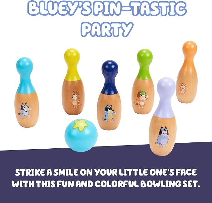 Bluey Wooden Bowling Set, 6 Character Pins, Indoor & Outdoor | Durable wood - Image 3