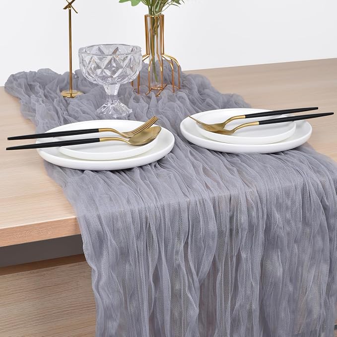 Gray Cheesecloth Table Runner Cheese Cloth Wedding Birthday Party Decor | 10Ft - Image 3
