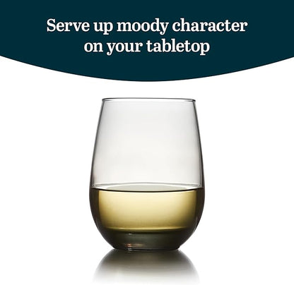 Libbey 231SM Stemless Wine Glasses Set of 12, Moonstone Grey, Restaurant Quality Red and White Wine Glasses, Drinking Glasses Set for Large Gatherings