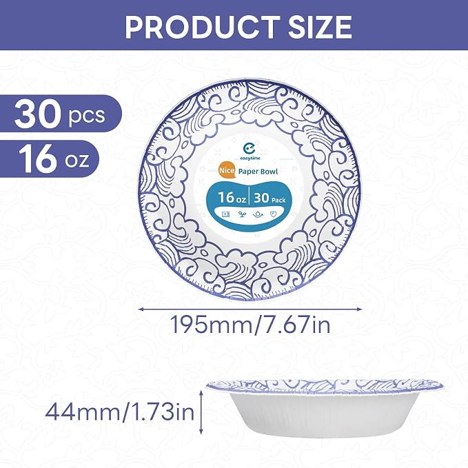 16oz Paper Bowls 30 Count, Disposable Bowls Soak Proof and Microwaveable - Image 6