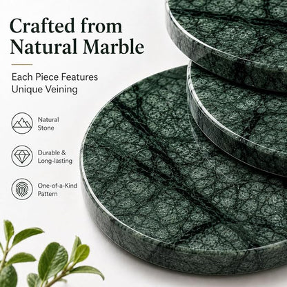 Green Marble Coasters Set of 4, Natural Emerald Stone Drink Coasters - Image 4