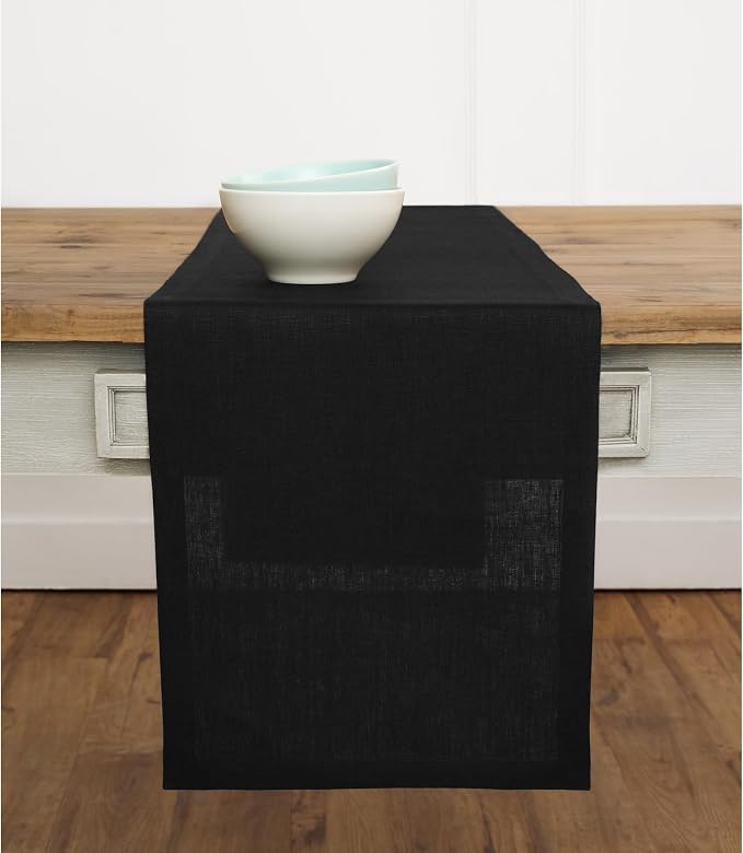 Solino Home 100% Pure Linen Table Runner Black, Fete 14 x 120 Inch Long | Table by SolinoHome
