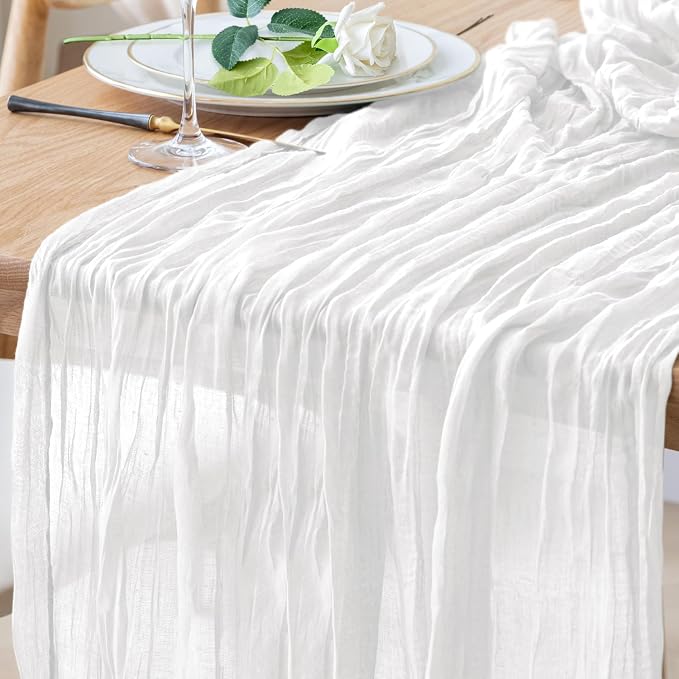 Cheesecloth Table Runner 10FT Ivory Boho Gauze Rustic Sheer Table Runners | by Xiomot