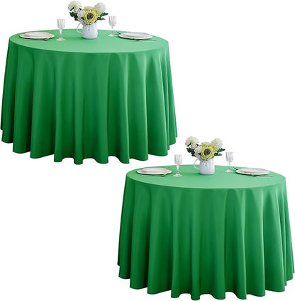 2-Pack Round 108-inch Forest Green Table Cloths, Solid Stain and Wrinkle Resistant Circular Tablecloth, Premium Plain Weave Polyester Fabric Table Linen Covers for Hotel, Banquet