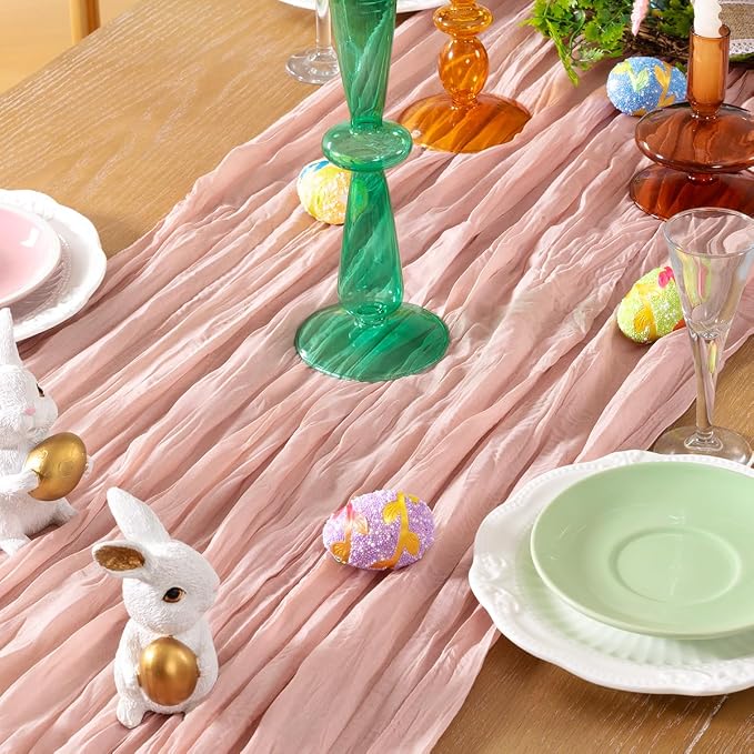 DeZerlor Dusty Pink Cheesecloth Table Runner 1 Pack Summer Boho Runner | - Image 2