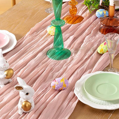 DeZerlor Dusty Pink Cheesecloth Table Runner 1 Pack Summer Boho Runner | - Image 2